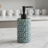 Dispenser Sabun Keramik Motif Bunga Empat Daun Timbul Biru Hijau, Pompa Lotion Dekoratif, Dekorasi Kamar Mandi
