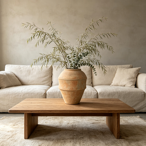 Urne en poterie Wabi Sabi aux tons terreux, à compartiments, avec rainures de séparation pressées à la main, accessoire de décoration minimaliste pour showroom de designer - Product Image 1