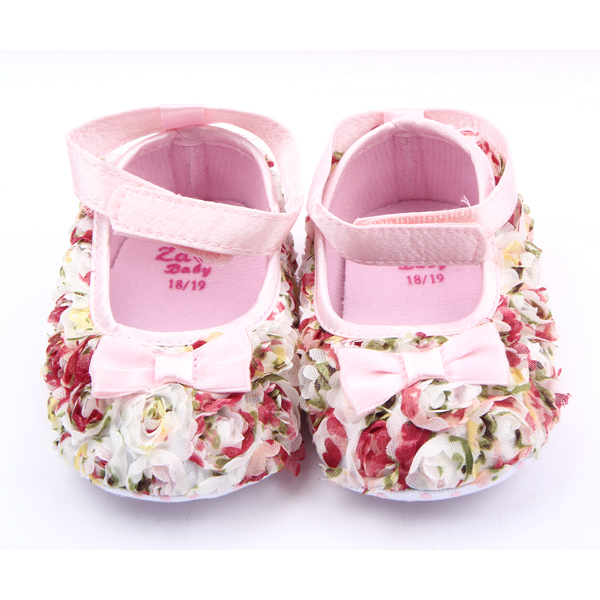 Цветные мягкие туфли для девочек с бантом розового цвета