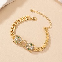 Bracelet de luxe plaqué or double tête de léopard, ajustable, incrusté de zircon, design animalier, bijoux de mode pour femme, cadeau et soirée