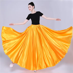360 Degree Satin Skirt Belly Dance Women <strong>Gypsy</strong> Long Skirts Dancer Practice Wear Assorted Solid Purple Gold Dance Skirt - Product Image 2