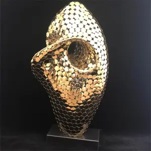 Escultura de arte em aço inoxidável dourado, estátua de artes decorativas, artesanato em metal, escultura de arte