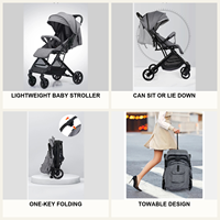 Poussette légère pour bébé, pliage compact à une touche, design pliable, position assise et allongée, capote réglable, barre de protection, landau pliant