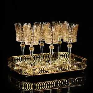 镀金金红葡萄酒香槟威士忌高脚杯啤酒杯咖啡饮水杯水晶豪华葡萄酒玻璃器皿套装玻璃玻璃杯