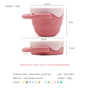 Hot Sale Food Grade Collapsible Silicone Baby Children Snack <b>Cup</b> With Transparent <b>Cover</b> Handle - Product Image 3
