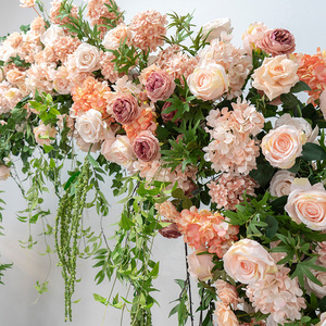 Photo Zone Décoration <span class=keywords><strong>Rose</strong></span> <span class=keywords><strong>Et</strong></span> <span class=keywords><strong>Orange</strong></span> Cercle Truss Fleurs Faux Arc Arrangement De Fleurs - Product Image 3