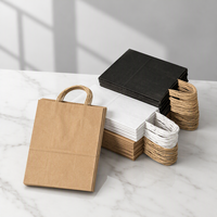 Sacs cadeaux en papier kraft personnalisés avec poignées tissées, emballage de shopping recyclable, impression du logo de la boutique de café