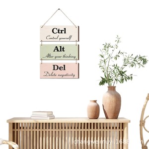 Letrero de Pared de Madera con Diseño 'Ctrl Alt Del', Placa Motivacional de 25cmx10cm, Decoración Rústica para el Hogar, Juego de Varias Piezas - Product Image 5