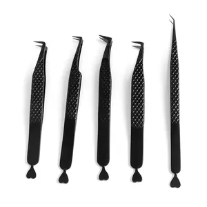 Free Custom Logo Stainless Steel Lash Tweezers 90 Degree Box Packing Tweezers Fiber Tip Eyelash Extension Lash Tweezers