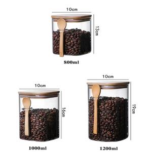 Grand récipient en verre carré de 800 ml, 1000 ml, 1200 ml, pour le stockage dans la cuisine, pot à sel, épices, grains de café, avec cuillère - Product Image 2