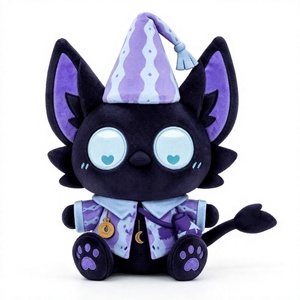 Nuovo Giocattolo di Peluche Corto a Tema Halloween Gatto Nero Dormiente Luna, Ispirato al Gioco Eggy Party, con Imbottitura in Cotone PP - Product Image 1