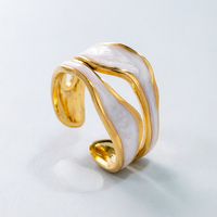 316L Edelstahl 18K Vergoldeter Modischer Weiß-Schwarzer Kreativer Unregelmäßiger Linien-Schmuck Offener Ring für Frauen Nicht-verblassender Schmuck