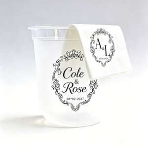 Gobelet réutilisable en plastique PP de 10 oz et 16 oz avec logo personnalisé, paille et couvercle, serviettes imprimées avec nom et date, pour mariage, fête, anniversaire, enfants - Product Image 1