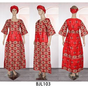 H&D BJL103 Vêtements africains pour femmes Broderie <span class=keywords><strong>Bazin</strong></span> Riche Robes décontractées <span class=keywords><strong>Robe</strong></span> <span class=keywords><strong>rouge</strong></span> avec foulard - Product Image 3