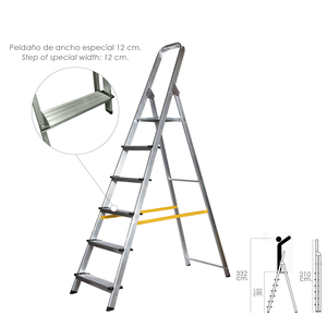Scala Domestica Professionale in Alluminio con 6 Gradini (Gradini da 12 cm) - Product Image 1