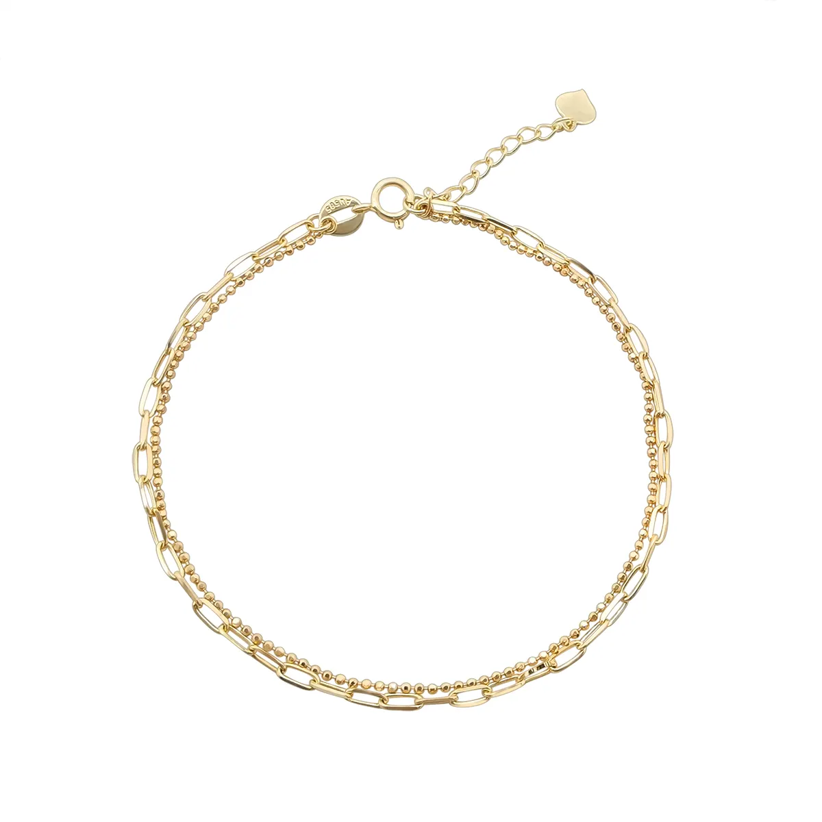 14k Gold Bracelet Fashion Classic Design 14K Genuine Solid Gold Double Chain Paper Clip Link Bracelet 14Jewelry