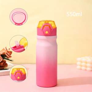 Botella de Agua Portátil Ecológica de Acero Inoxidable con Aislamiento al Vacío de 550 ml, Tapa para Viajes, Diseño Moderno, Color Degradado - Product Image 4
