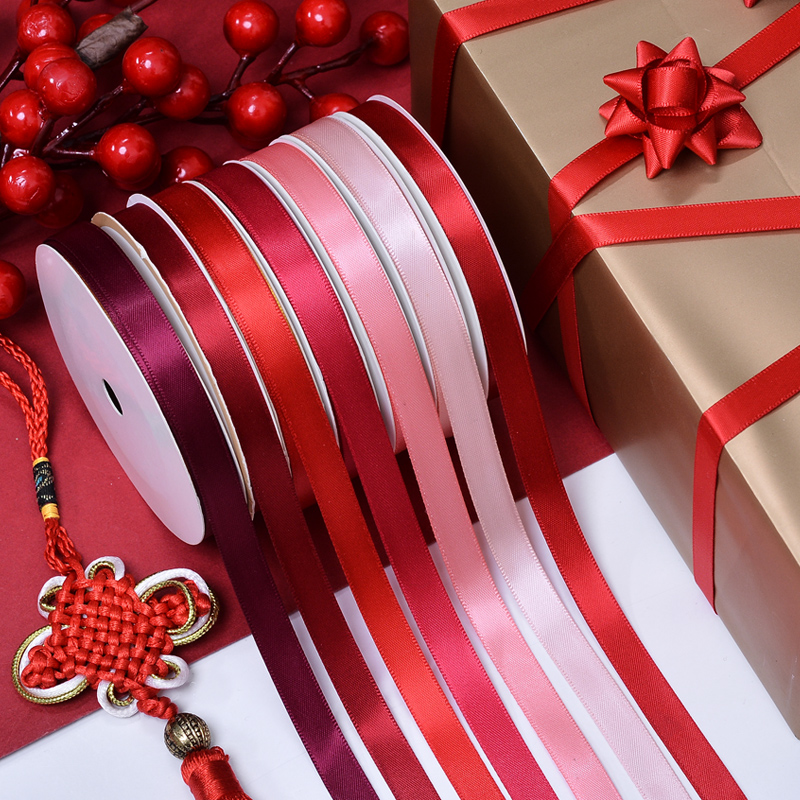Ribest 9mm 100Y/R Red Double Face Satin Ribbon for Birthday Gift Boxes Packaging Wedding Decoration Wholesale
