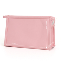 Nouvelle trousse de maquillage en PU rose à la mode avec fermeture à glissière Pinceaux de rangement pratiques Essentiels de voyage Sac cosmétique Motif de logo