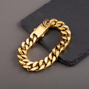 Pulsera de Cadena Cubana para Hombre, Chapada en Oro de 18K, Acero Inoxidable, Engrosada, Pulida por Cuatro Lados, Joyería de Regalo - Product Image 1
