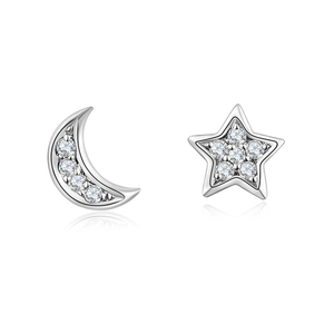 Boucles d'oreilles clous ROXI Fashion Ins Style étoile lune diamant en argent sterling S925 - Product Image 2