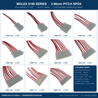 Rangkaian Kabel Kustom Molex 5195 SPOX 3.96mm 2P-12P UL1569 16AWG 105C 300V dengan Housing Crimp OEM