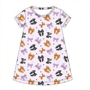Halloween Bows Print Bamboo Girls <strong>Dress</strong> Soft <strong>Kids</strong> Gown Pajamas - Product Image 1