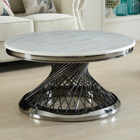 Table basse ronde pliable en acier inoxydable de style nordique moderne et luxueux avec plateau en marbre pour le salon