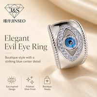 Bague JINSEO Minimaliste Œil de Dieu Bleu en Argent Sterling 925 avec Zircon Cubique, Anneau Ouvert Pavé Œil de Dieu pour Hommes et Femmes