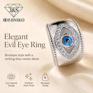 Anello Minimalista JINSEO Occhio di <span class=keywords><strong>Dio</strong></span> Blu in Argento Sterling 925 con Zirconia Cubica, Fascia Apribile per Uomo e Donna - Product Image 1