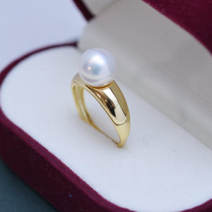 Bague en perle d'eau douce blanche Wenchi 9-10mm, argent S925, minimaliste, faite à la main, forte luminosité, faibles défauts, vente en gros, modèle 24593 - Product Image 3