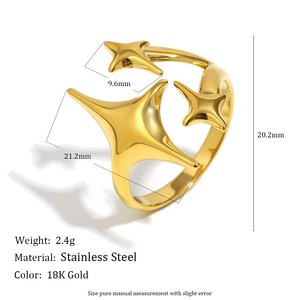 Geometrische RVS Sieradenset 18k Goud Vergulde Blad Ster Verstelbare Open Ringen voor Vrouwen - Product Image 4