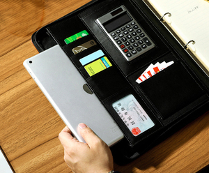 <span class=keywords><strong>A4</strong></span> cartella di <span class=keywords><strong>File</strong></span> Padfolio blocco per scrivere cartella di presentazione aziendale Portfolio in pelle Portfolio Portfolio porta porta portadocumenti con logo in rilievo personalizzato - Product Image 4
