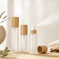 Flacon pulvérisateur en verre dépoli avec bouchon en bambou, flacon pompe à fine brume pour toner, essence, emballage cosmétique