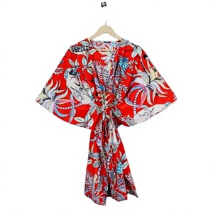 Caftán de Mujer 100% Algodón con Estampado Floral, Vestido Casual Coreano con Mangas para Dormir, Usar en la Playa, Bikini Ligero y Natural - Product Image 1