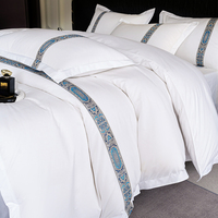 Ensemble de draps de lit de luxe 5 étoiles hôtel 100% coton égyptien 600 fils avec bordure de ruban ensemble de literie ensemble de linge de lit