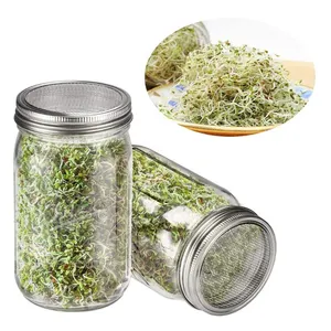 JM LFGB Sprouting Jars with Mesh Lids Microgreens Seed Sprouts Growing Jar Kit Container Stand Storage Glass Jar