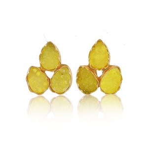 <b>Beautiful</b> Pink Druzy Gemstone Classic Brass Pear Shape Stud <b>Earrings</b> Set for Women's Anniversary Party Wear - Product Image 4