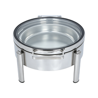 Plat à chafing rond en acier inoxydable avec couvercle hydraulique en verre trempé, chauffe-plats commercial pour buffet et banquet