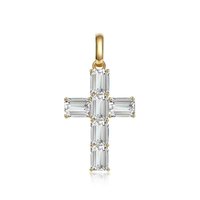 Ciondolo a Croce in Oro Giallo 18K con Diamante Sintetico Taglio Smeraldo, Gioielli Raffinati, Collane alla Moda, Catene Eleganti, Charm Delicato