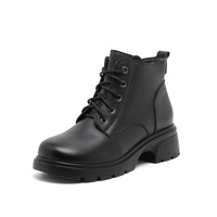 Bottines Martin en cuir pleine fleur pour femme, doublées polaire, talon épais et léger, automne-hiver
