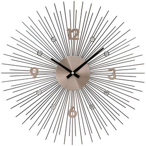 Horloge murale Sunburst avec rayons métalliques et accents en cristal, décoration moderne et élégante pour le salon, le bureau et les intérieurs élégants - Product Image 1
