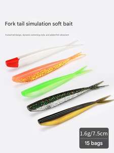 15 leurres souples à queue fendue 5 couleurs <span class=keywords><strong>pour</strong></span> la pêche au bar, au brochet et aux poissons prédateurs, appâts artificiels, vente en gros d'usine - Product Image 1