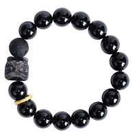Bracelet en obsidienne noire naturelle, style chinois, avec perles en obsidienne argentée motif Danse du Lion – Offre Spéciale