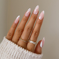 Ongles artificiels professionnels en stiletto transparents, couvrant entièrement, imperméables, 12 tailles, réutilisables, motif tourbillon bleu marine, ongles temporaires à presser