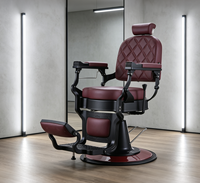 Fauteuil de Barbier de Haute Qualité Style Antique Bordeaux pour Salon, Chaise Inclinable pour Coiffure et Rasage