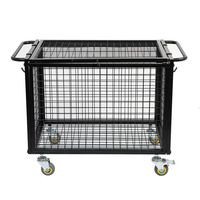 Chariot de rangement pour équipement sportif JH-Mech, roues, noir mat, cage verrouillable avec poignée surélevée, métal, chariot à roulettes pour le basketball