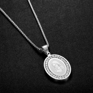 yunnique <b>Titanium</b> Steel Oval Pendant Necklace With Zircon Inlay Unisex Gift Jewelry Stainless Steel <b>Chain</b> For Men Women - Product Image 3
