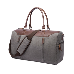 Canvas Travel Duffel <b>Bag</b> with Adjustable Strap Large Capacity <b>Weekender</b> for <b>Men</b> Women Gray and Brown Zipper Closure - Product Image 1