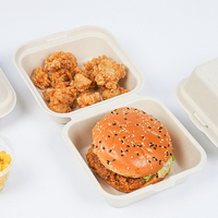 Boîte à lunch jetable biodégradable en pâte à papier, compatible micro-ondes, pour gâteaux, hamburgers, emballage carré à emporter, spéciale pour les aliments